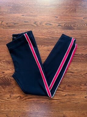 Zara Black Leggings with Red and White Side Stripes